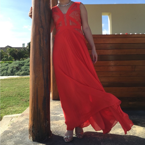 BCBGMaxAzria Dresses & Skirts - Red Gown: BCBG Evonne Lace-Blocked Pleated Gown, Floor-length (used/altered)